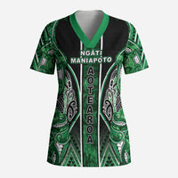 Aotearoa Ngati Maniapoto Scrub Top Maori Tribal Green Paua Shell Pattern DT05 Adult Green - Polynesian Pride