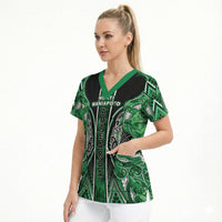 Aotearoa Ngati Maniapoto Scrub Top Maori Tribal Green Paua Shell Pattern DT05 - Polynesian Pride