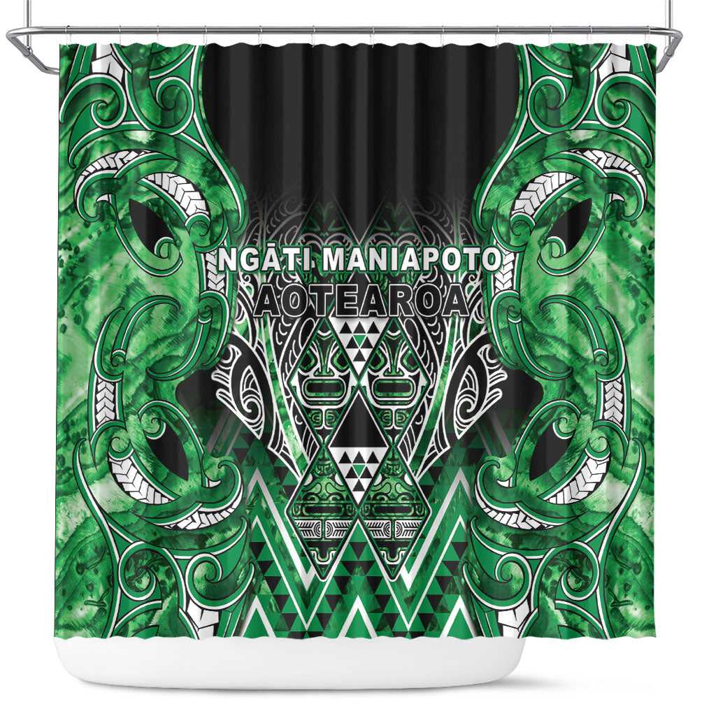 Aotearoa Ngati Maniapoto Shower Curtain Maori Tribal Green Paua Shell Pattern DT05 Green - Polynesian Pride