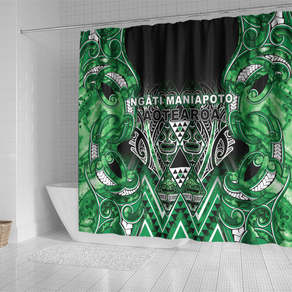 Aotearoa Ngati Maniapoto Shower Curtain Maori Tribal Green Paua Shell Pattern DT05 - Polynesian Pride