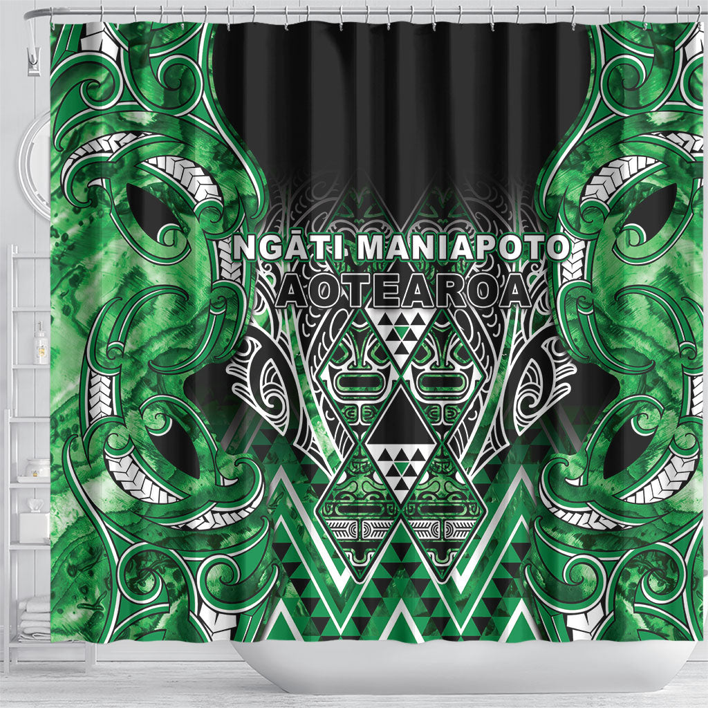 Aotearoa Ngati Maniapoto Shower Curtain Maori Tribal Green Paua Shell Pattern DT05 - Polynesian Pride