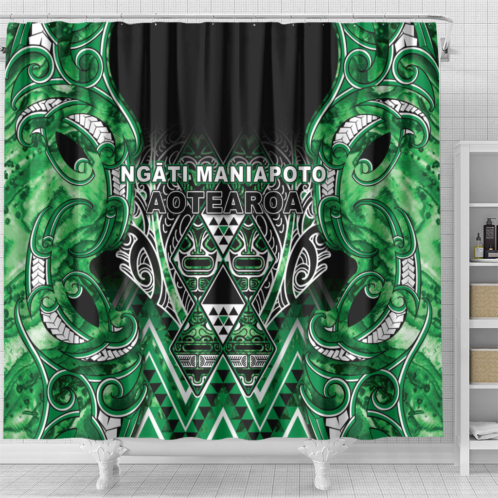 Aotearoa Ngati Maniapoto Shower Curtain Maori Tribal Green Paua Shell Pattern DT05 - Polynesian Pride