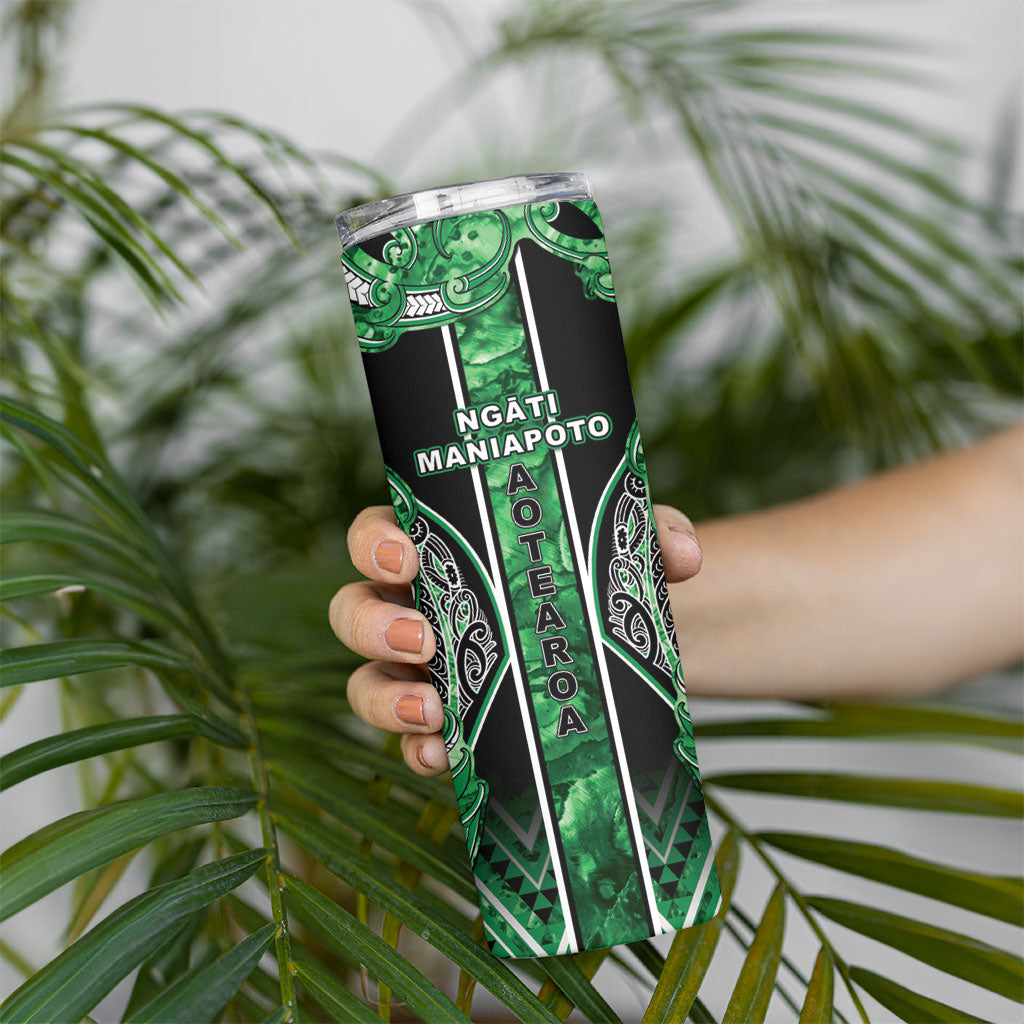 Aotearoa Ngati Maniapoto Skinny Tumbler Maori Tribal Green Paua Shell Pattern DT05 - Polynesian Pride