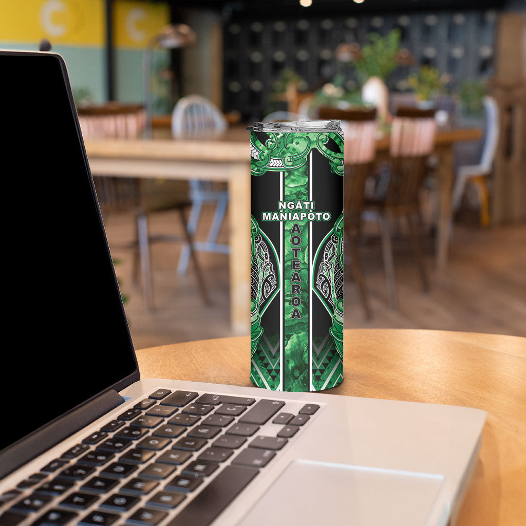 Aotearoa Ngati Maniapoto Skinny Tumbler Maori Tribal Green Paua Shell Pattern DT05 - Polynesian Pride