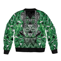 Aotearoa Ngati Maniapoto Sleeve Zip Bomber Jacket Maori Tribal Green Paua Shell Pattern DT05 - Polynesian Pride