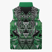 Aotearoa Ngati Maniapoto Sleeveless Puffer Jacket Maori Tribal Green Paua Shell Pattern DT05 - Polynesian Pride