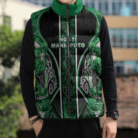 Aotearoa Ngati Maniapoto Sleeveless Puffer Jacket Maori Tribal Green Paua Shell Pattern DT05 - Polynesian Pride