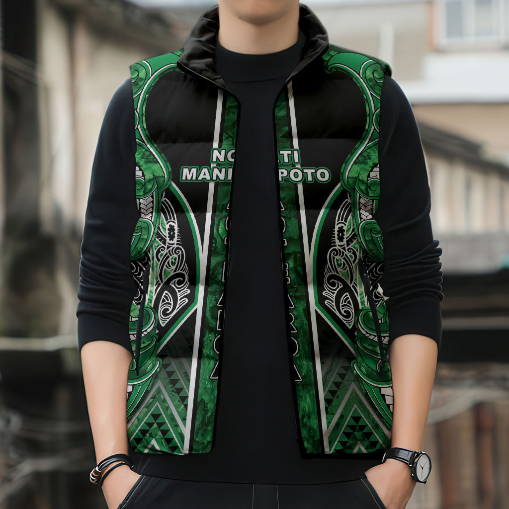 Aotearoa Ngati Maniapoto Sleeveless Puffer Jacket Maori Tribal Green Paua Shell Pattern DT05 - Polynesian Pride