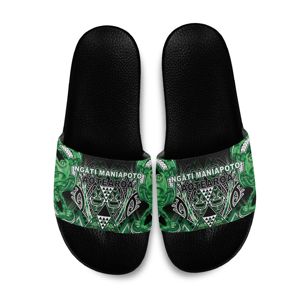 Aotearoa Ngati Maniapoto Slide Sandals Maori Tribal Green Paua Shell Pattern DT05 Green - Polynesian Pride