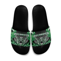 Aotearoa Ngati Maniapoto Slide Sandals Maori Tribal Green Paua Shell Pattern DT05 Green - Polynesian Pride
