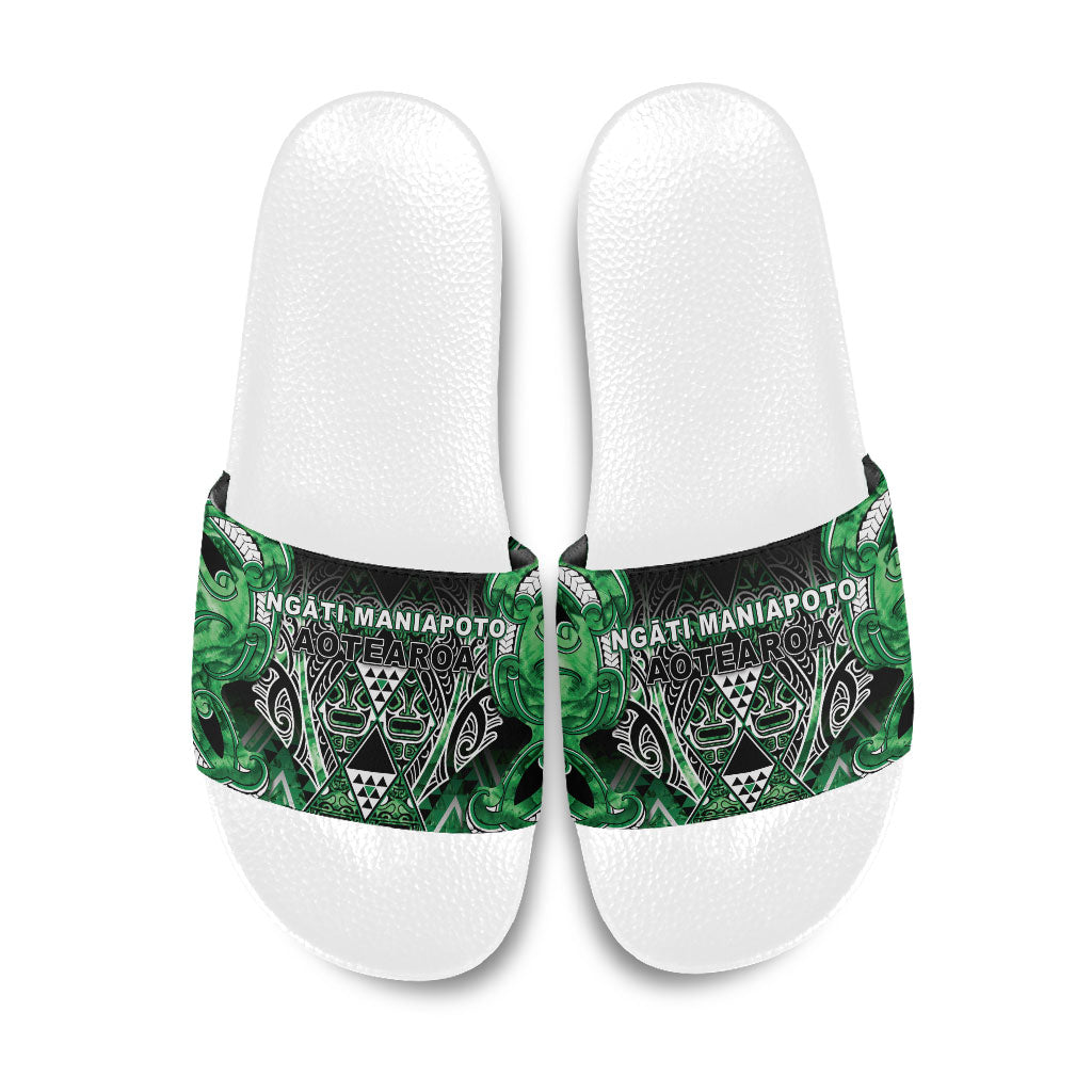 Aotearoa Ngati Maniapoto Slide Sandals Maori Tribal Green Paua Shell Pattern DT05 Green - Polynesian Pride
