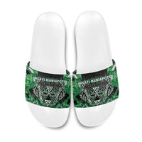 Aotearoa Ngati Maniapoto Slide Sandals Maori Tribal Green Paua Shell Pattern DT05 Green - Polynesian Pride