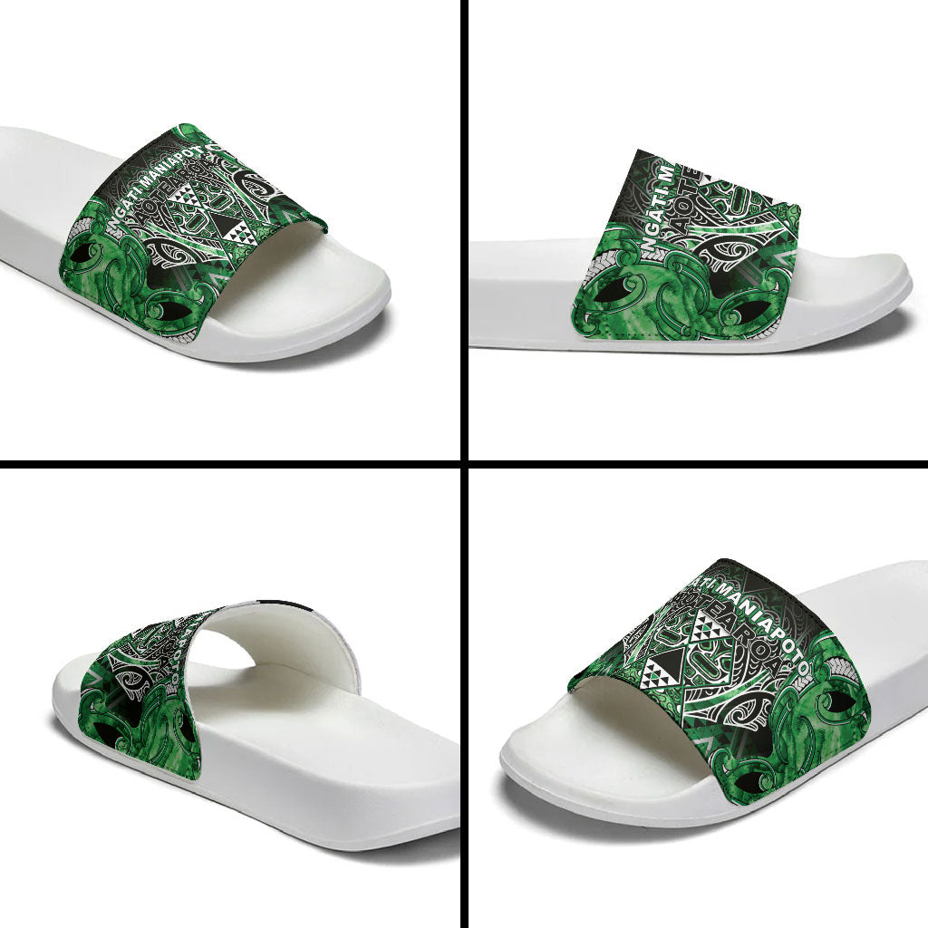 Aotearoa Ngati Maniapoto Slide Sandals Maori Tribal Green Paua Shell Pattern DT05 - Polynesian Pride