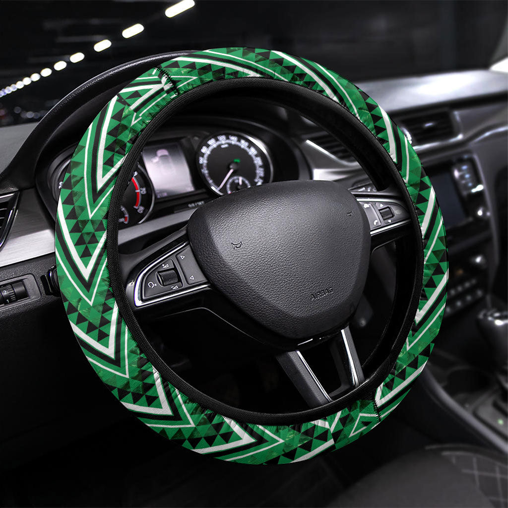 Aotearoa Ngati Maniapoto Steering Wheel Cover Maori Tribal Green Paua Shell Pattern DT05 Universal Fit Green - Polynesian Pride