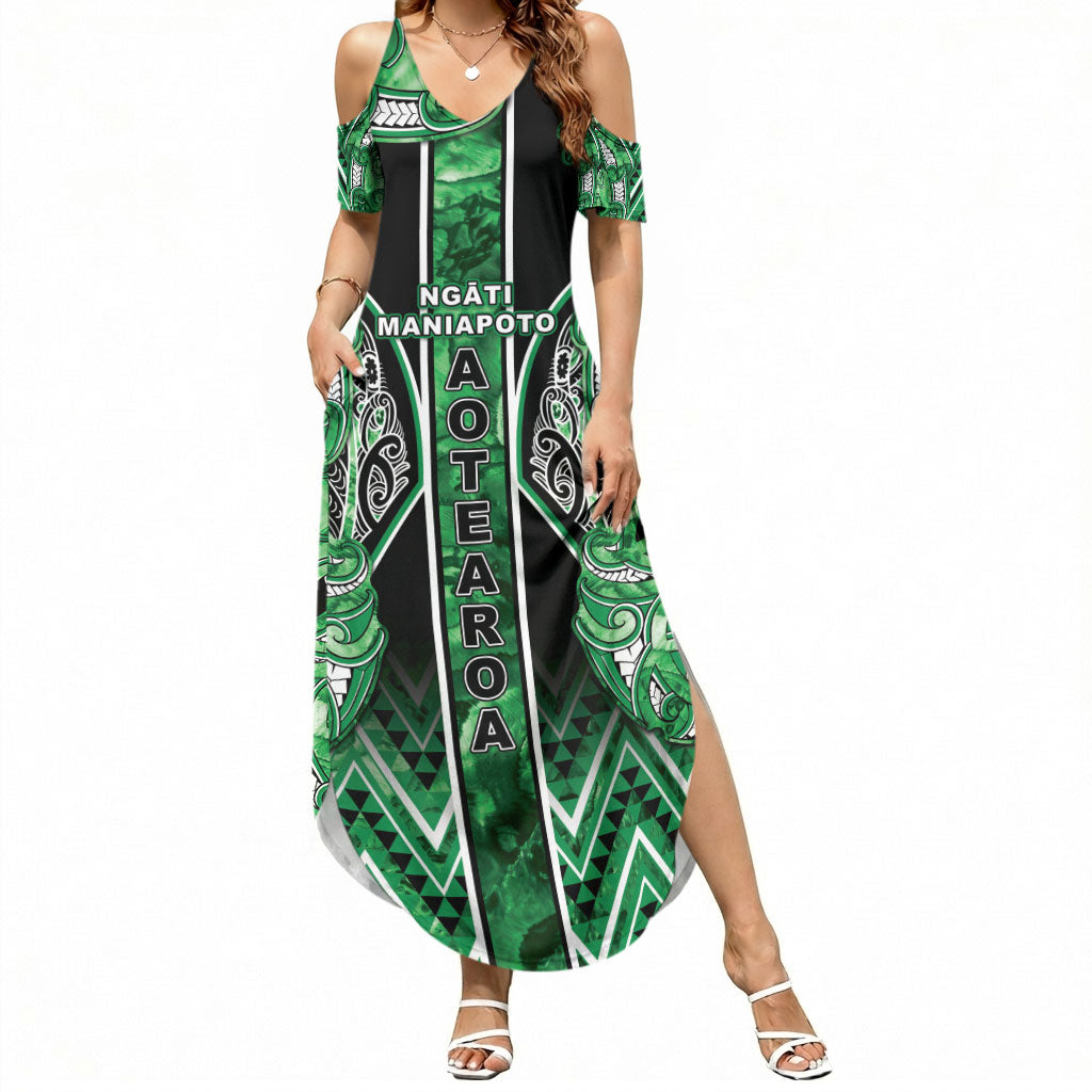 Aotearoa Ngati Maniapoto Summer Maxi Dress Maori Tribal Green Paua Shell Pattern DT05 Women Green - Polynesian Pride