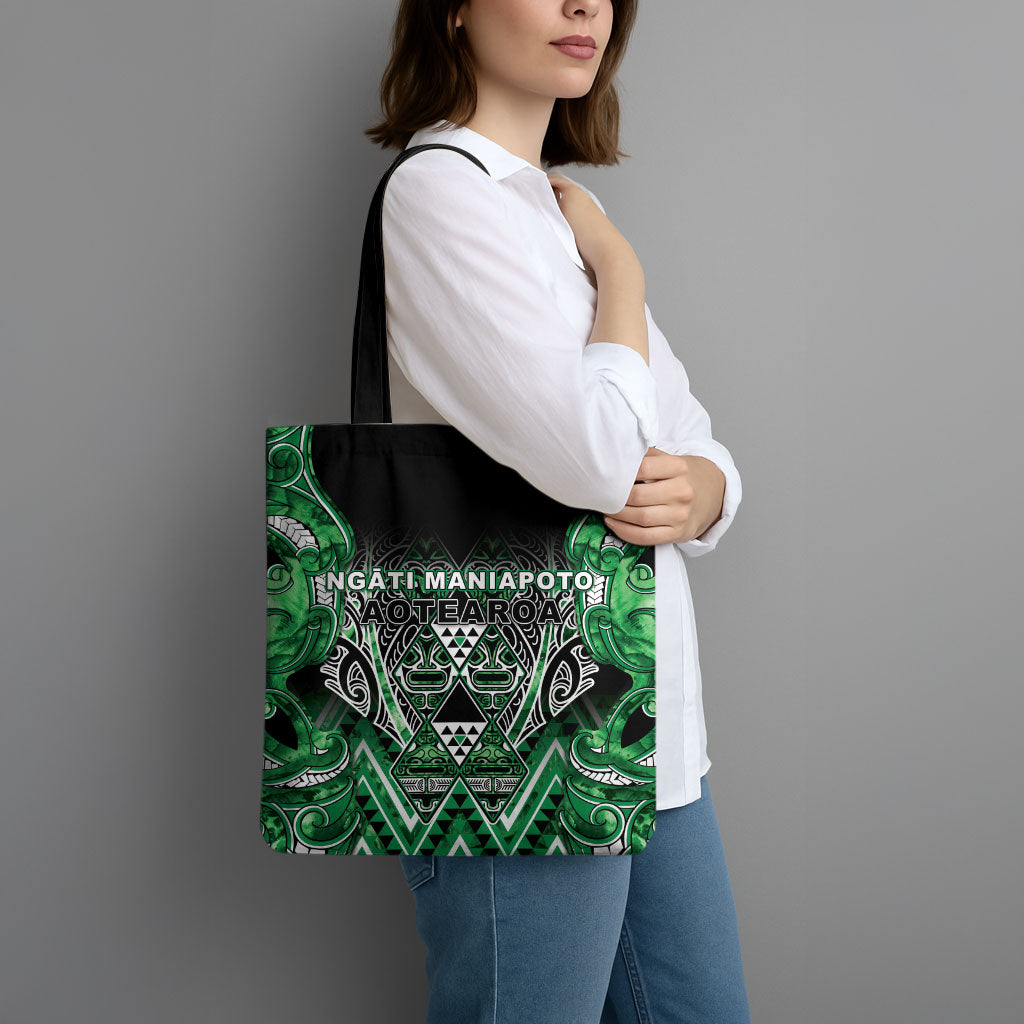 Aotearoa Ngati Maniapoto Tote Bag Maori Tribal Green Paua Shell Pattern DT05 - Polynesian Pride
