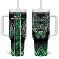 Aotearoa Ngati Maniapoto Tumbler With Handle Maori Tribal Green Paua Shell Pattern DT05 One Size: 40 oz Green - Polynesian Pride