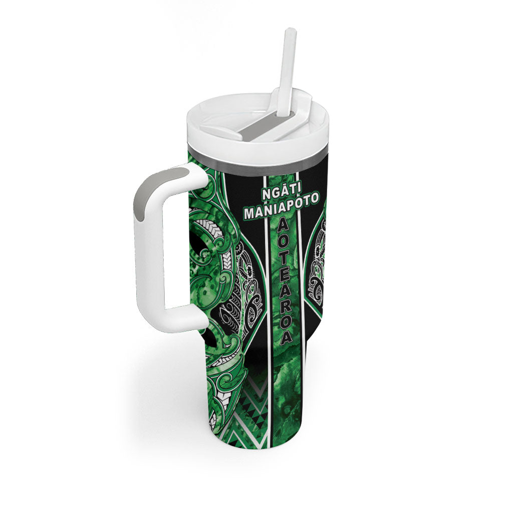 Aotearoa Ngati Maniapoto Tumbler With Handle Maori Tribal Green Paua Shell Pattern DT05 - Polynesian Pride