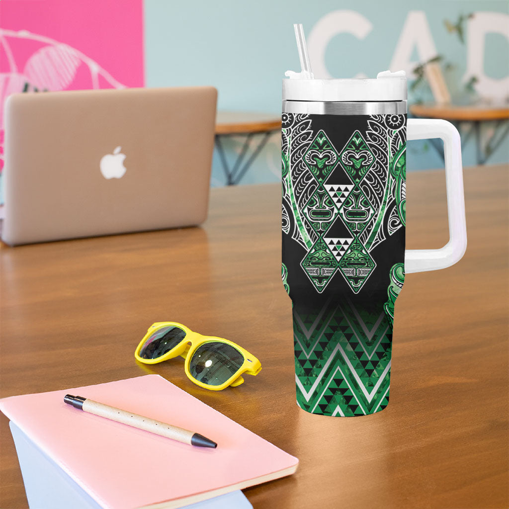 Aotearoa Ngati Maniapoto Tumbler With Handle Maori Tribal Green Paua Shell Pattern DT05 - Polynesian Pride