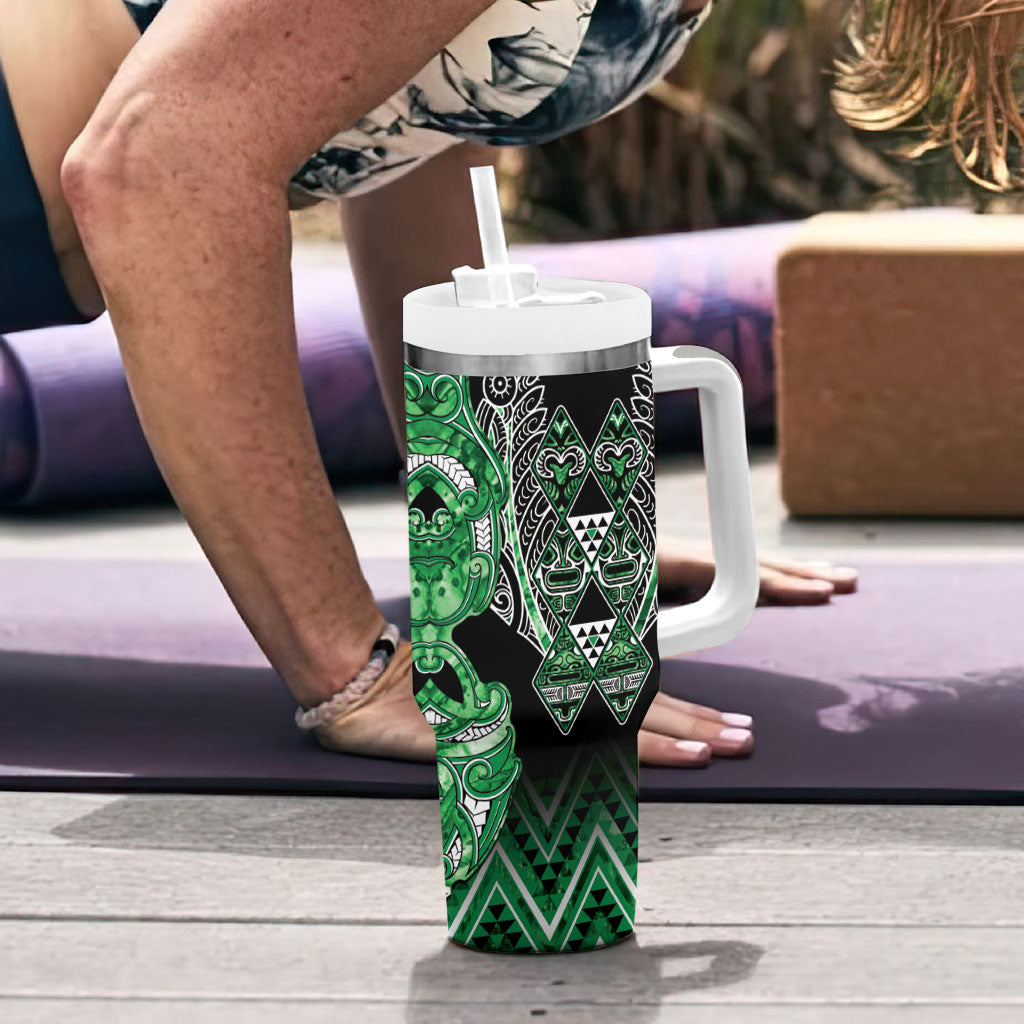 Aotearoa Ngati Maniapoto Tumbler With Handle Maori Tribal Green Paua Shell Pattern DT05 - Polynesian Pride