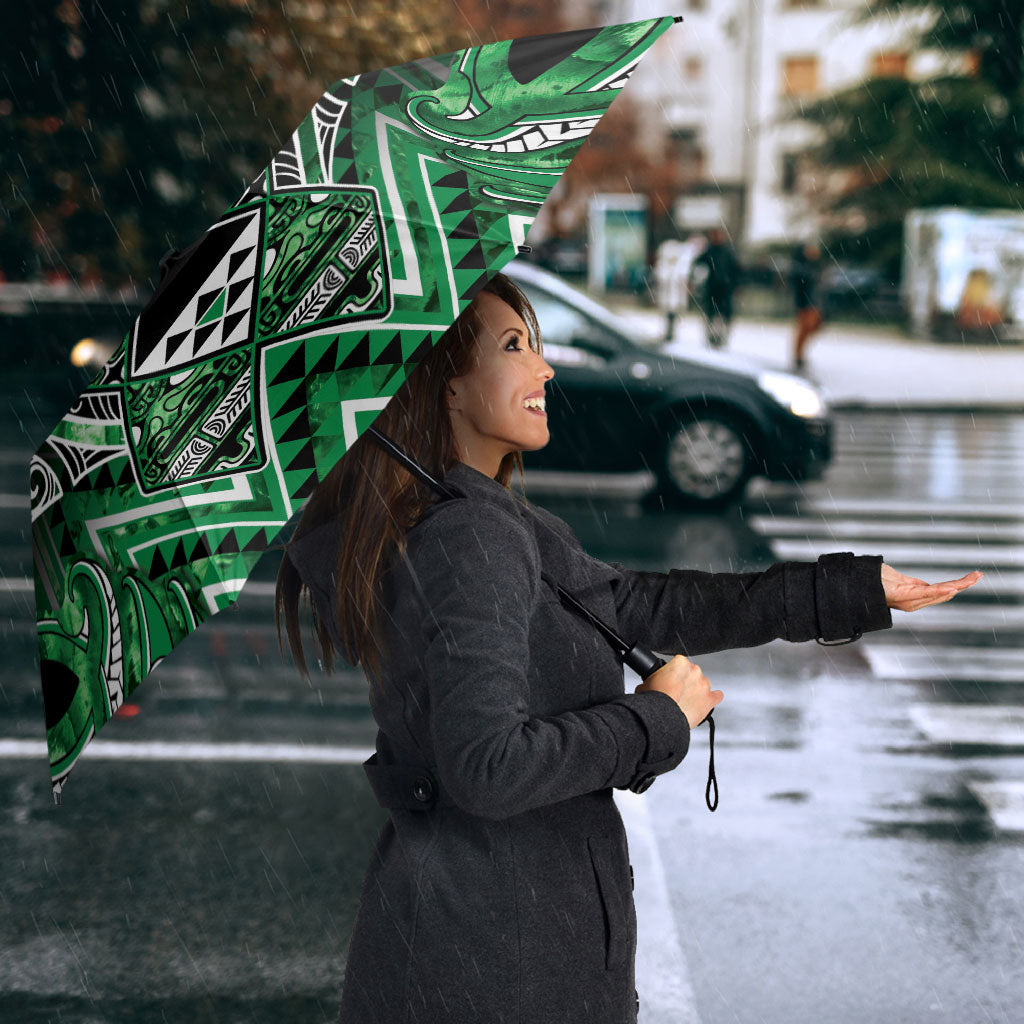 Aotearoa Ngati Maniapoto Umbrella Maori Tribal Green Paua Shell Pattern DT05 - Polynesian Pride
