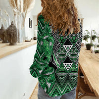 Aotearoa Ngati Maniapoto Women Casual Shirt Maori Tribal Green Paua Shell Pattern DT05 - Polynesian Pride