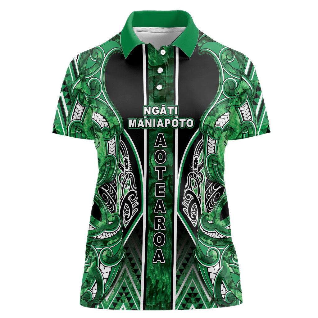 Aotearoa Ngati Maniapoto Women Polo Shirt Maori Tribal Green Paua Shell Pattern DT05 Female Green - Polynesian Pride