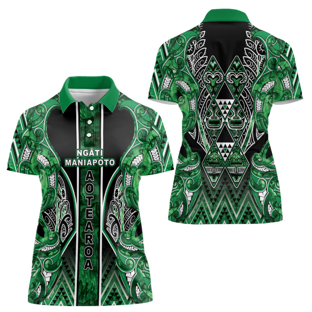 Aotearoa Ngati Maniapoto Women Polo Shirt Maori Tribal Green Paua Shell Pattern DT05 - Polynesian Pride