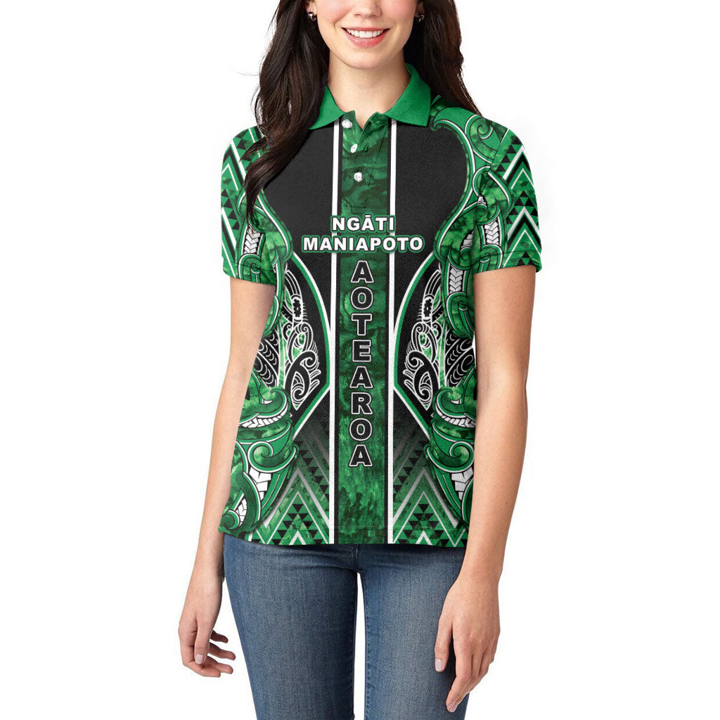 Aotearoa Ngati Maniapoto Women Polo Shirt Maori Tribal Green Paua Shell Pattern DT05 - Polynesian Pride