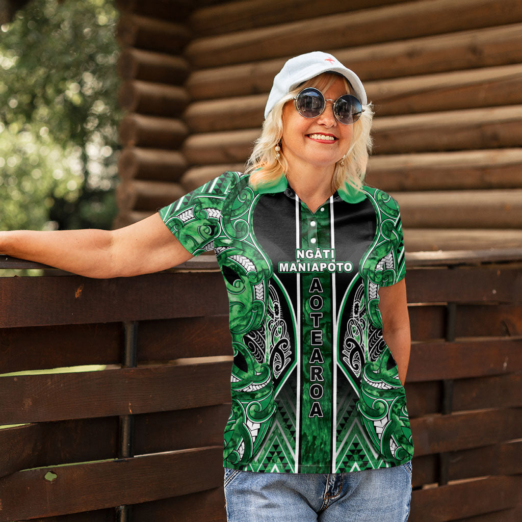 Aotearoa Ngati Maniapoto Women Polo Shirt Maori Tribal Green Paua Shell Pattern DT05 - Polynesian Pride