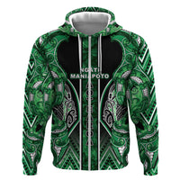 Aotearoa Ngati Maniapoto Zip Hoodie Maori Tribal Green Paua Shell Pattern DT05 Zip Hoodie Green - Polynesian Pride