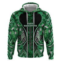 Aotearoa Ngati Maniapoto Zip Hoodie Maori Tribal Green Paua Shell Pattern DT05 Pullover Hoodie Green - Polynesian Pride
