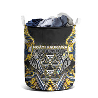 Aotearoa Ngati Raukawa Laundry Basket Maori Tribal Yellow And Navy Paua Shell Pattern DT05 - Polynesian Pride