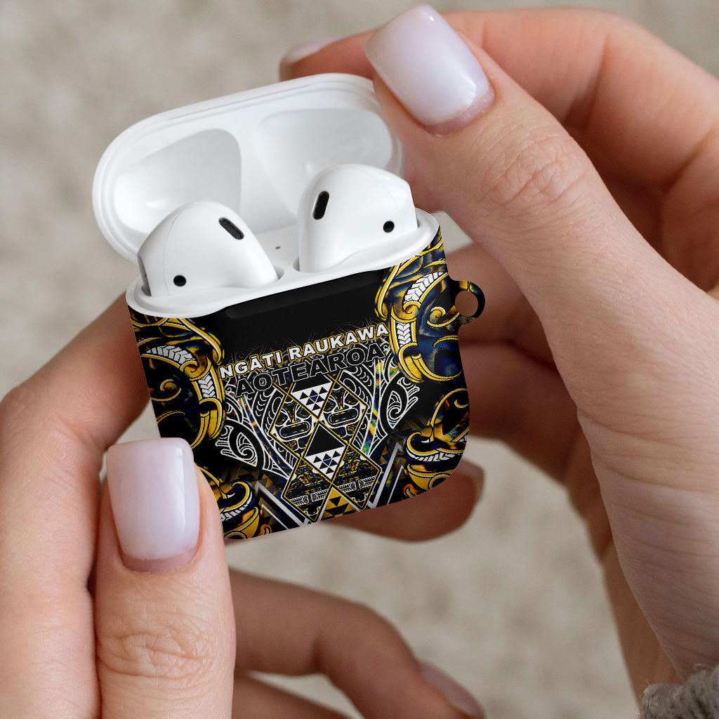 Aotearoa Ngati Raukawa AirPods Case Maori Tribal Yellow And Navy Paua Shell Pattern DT05 - Polynesian Pride