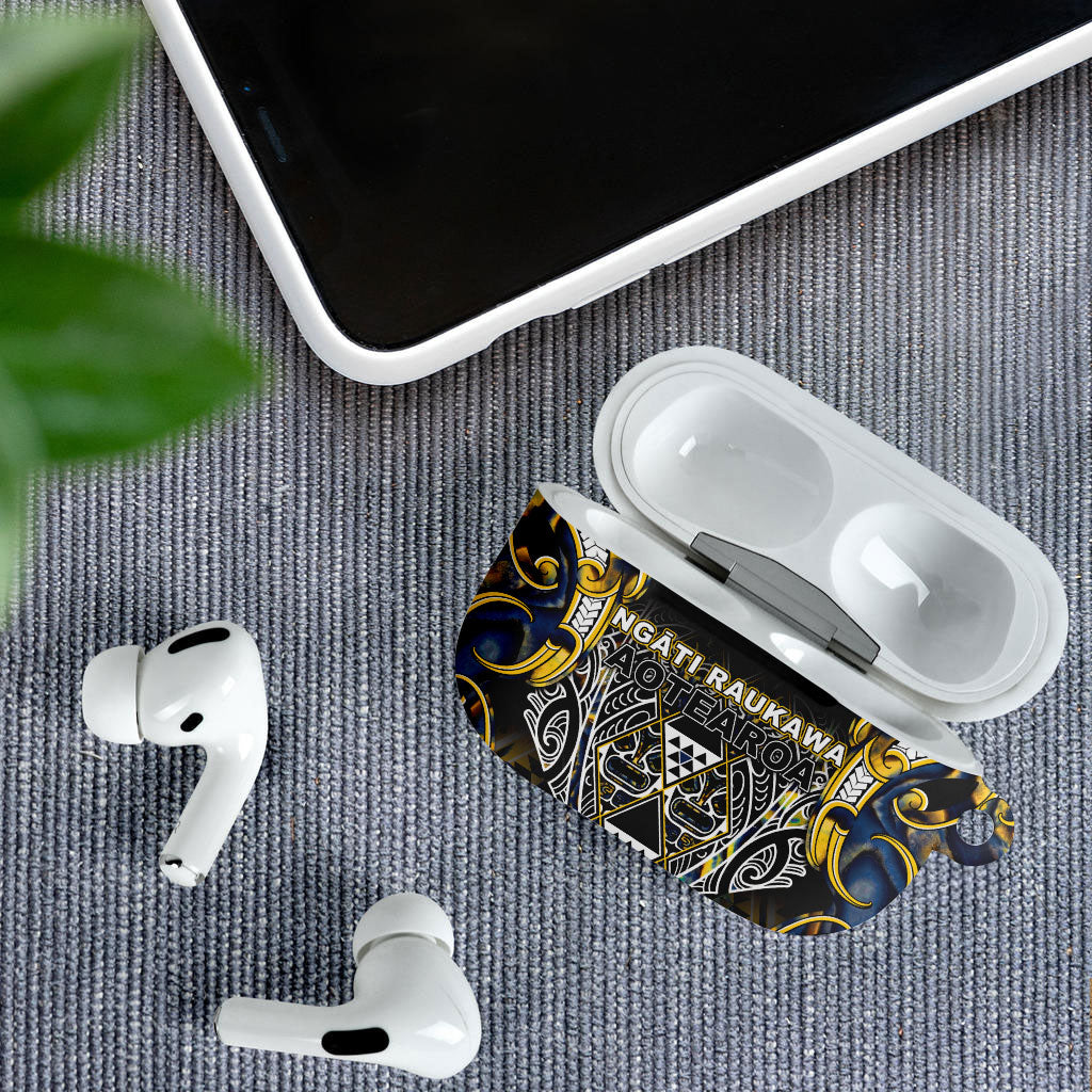 Aotearoa Ngati Raukawa AirPods Case Maori Tribal Yellow And Navy Paua Shell Pattern DT05 - Polynesian Pride