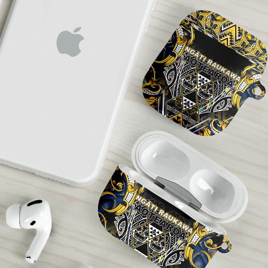 Aotearoa Ngati Raukawa AirPods Case Maori Tribal Yellow And Navy Paua Shell Pattern DT05 - Polynesian Pride