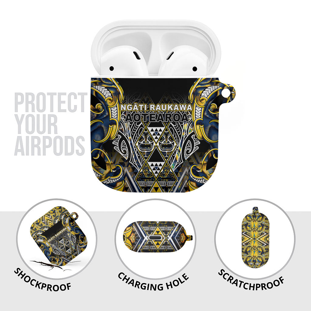 Aotearoa Ngati Raukawa AirPods Case Maori Tribal Yellow And Navy Paua Shell Pattern DT05 - Polynesian Pride