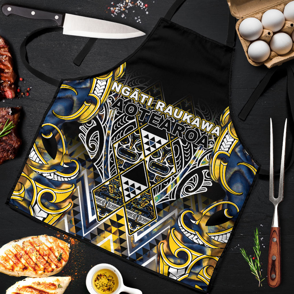 Aotearoa Ngati Raukawa Apron Maori Tribal Yellow And Navy Paua Shell Pattern DT05 Yellow - Polynesian Pride