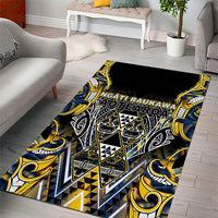 Aotearoa Ngati Raukawa Area Rug Maori Tribal Yellow And Navy Paua Shell Pattern DT05 - Polynesian Pride
