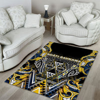 Aotearoa Ngati Raukawa Area Rug Maori Tribal Yellow And Navy Paua Shell Pattern DT05 - Polynesian Pride