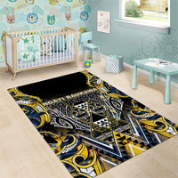 Aotearoa Ngati Raukawa Area Rug Maori Tribal Yellow And Navy Paua Shell Pattern DT05 - Polynesian Pride