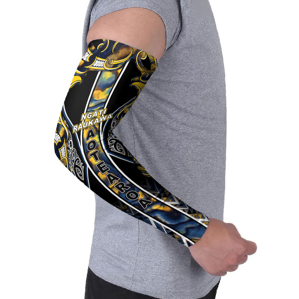 Aotearoa Ngati Raukawa Arm Sleeves Maori Tribal Yellow And Navy Paua Shell Pattern DT05 - Polynesian Pride