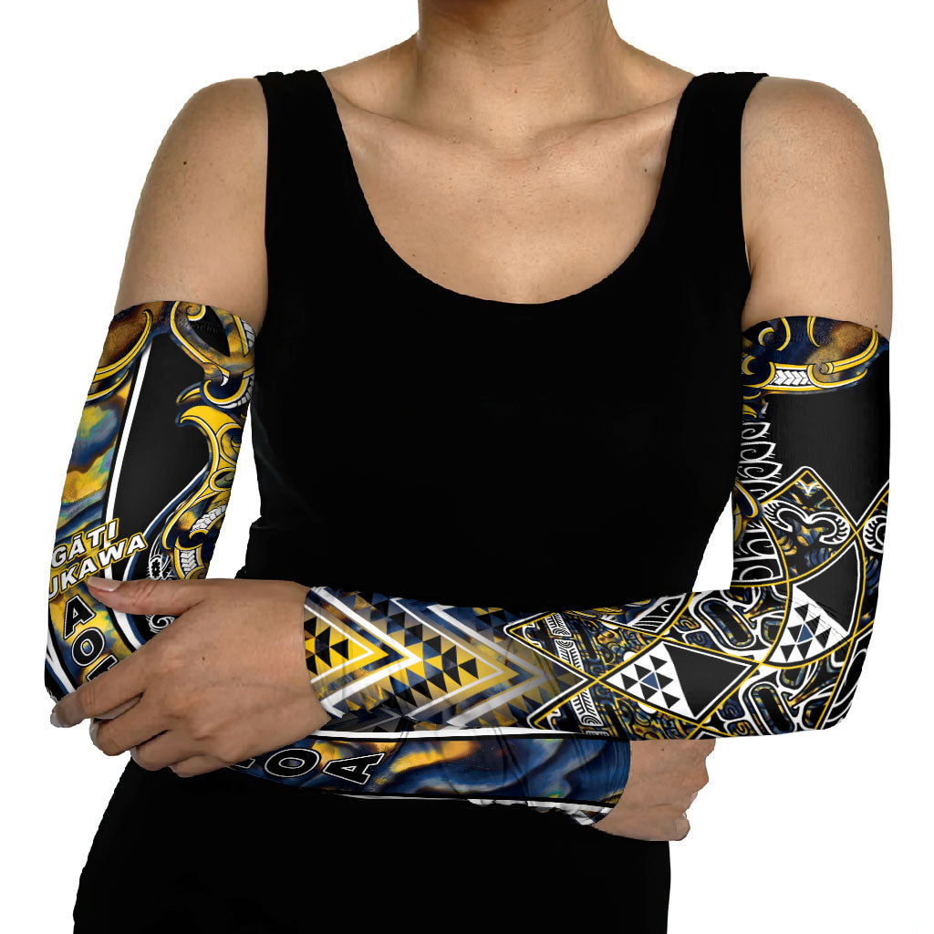 Aotearoa Ngati Raukawa Arm Sleeves Maori Tribal Yellow And Navy Paua Shell Pattern DT05 - Polynesian Pride