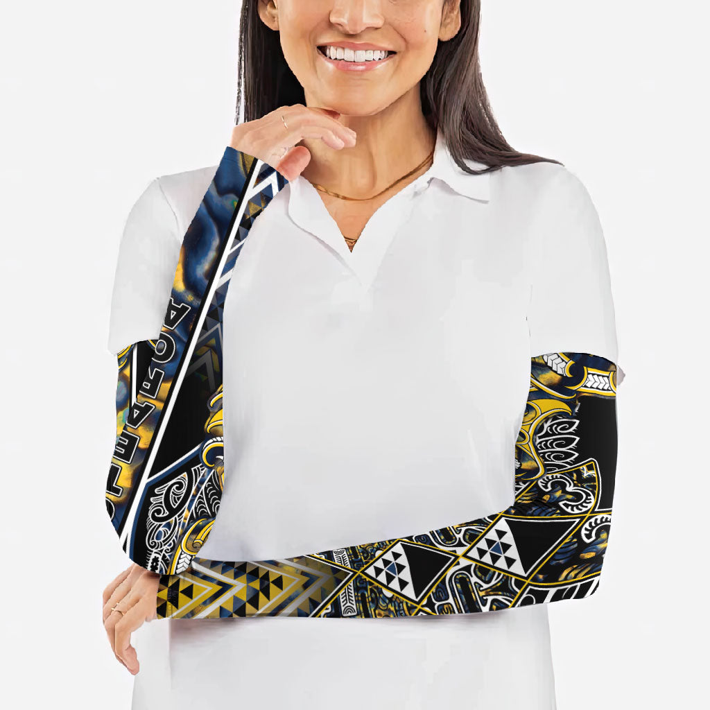 Aotearoa Ngati Raukawa Arm Sleeves Maori Tribal Yellow And Navy Paua Shell Pattern DT05 - Polynesian Pride