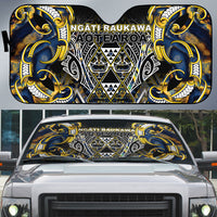 Aotearoa Ngati Raukawa Auto Sun Shade Maori Tribal Yellow And Navy Paua Shell Pattern DT05 Yellow - Polynesian Pride
