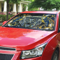 Aotearoa Ngati Raukawa Auto Sun Shade Maori Tribal Yellow And Navy Paua Shell Pattern DT05 - Polynesian Pride