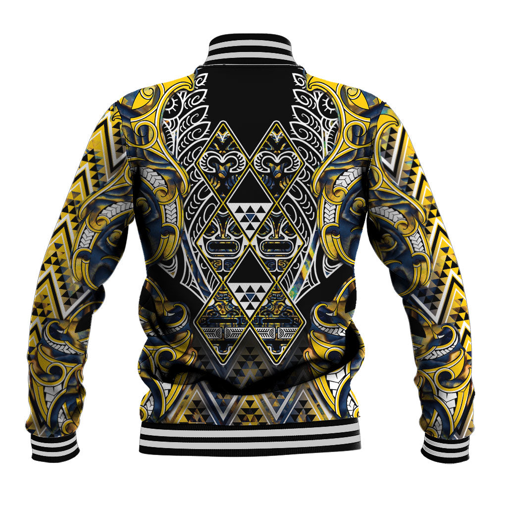 Aotearoa Ngati Raukawa Baseball Jacket Maori Tribal Yellow And Navy Paua Shell Pattern DT05 - Polynesian Pride
