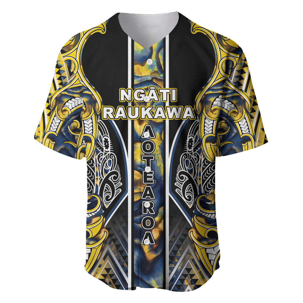 Aotearoa Ngati Raukawa Baseball Jersey Maori Tribal Yellow And Navy Paua Shell Pattern DT05 Yellow - Polynesian Pride