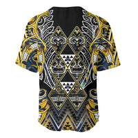 Aotearoa Ngati Raukawa Baseball Jersey Maori Tribal Yellow And Navy Paua Shell Pattern DT05 - Polynesian Pride
