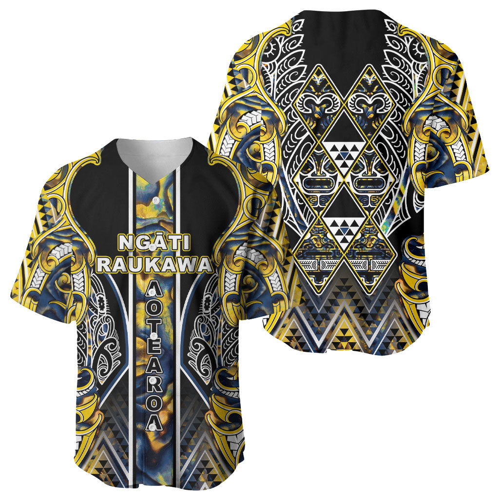 Aotearoa Ngati Raukawa Baseball Jersey Maori Tribal Yellow And Navy Paua Shell Pattern DT05 - Polynesian Pride